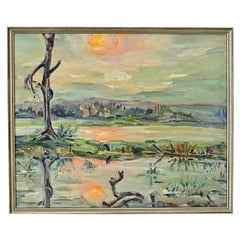 Olio su pannello francese incorniciato con scena costiera