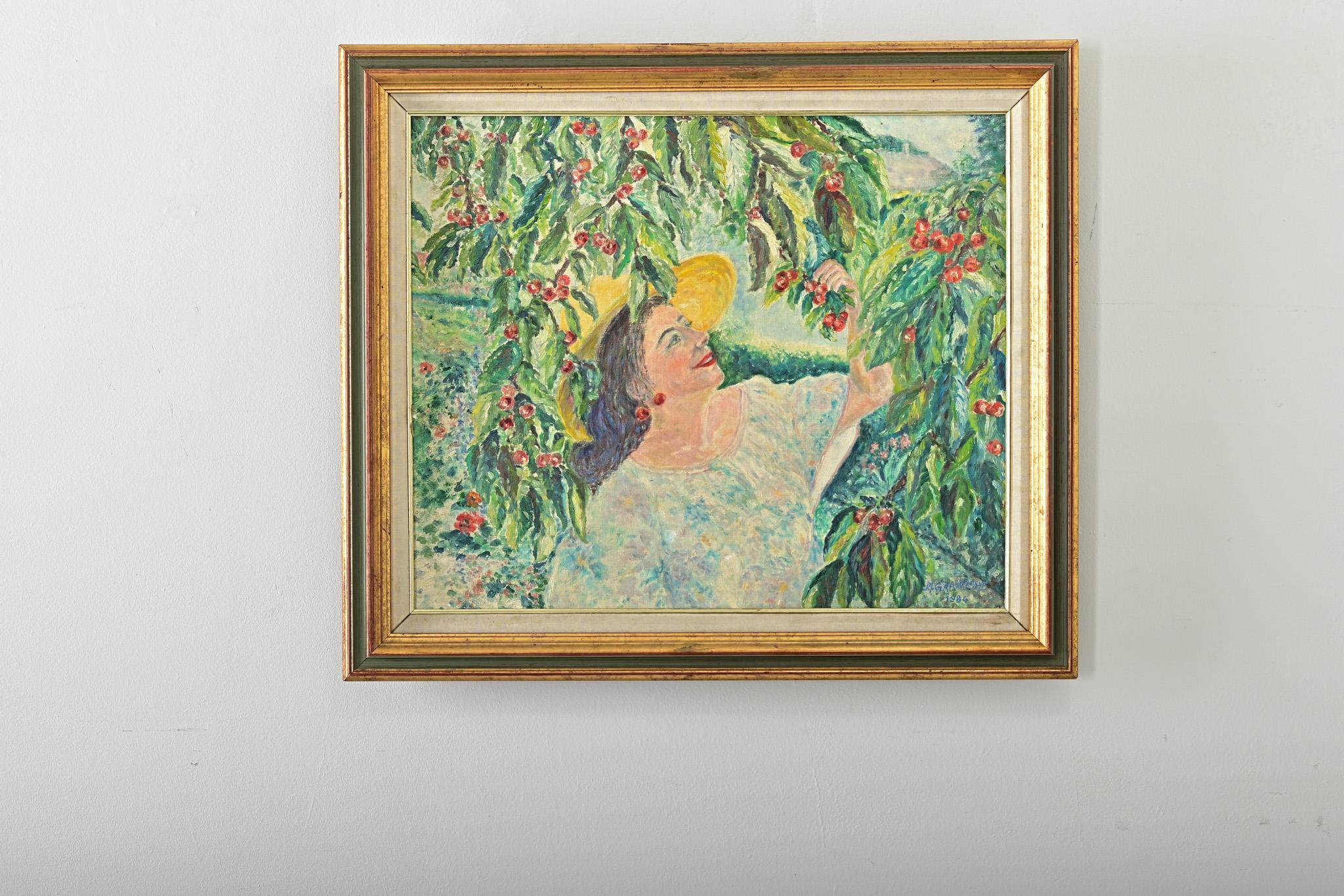 Gerahmtes französisches Vintage-Ölporträt einer Dame (