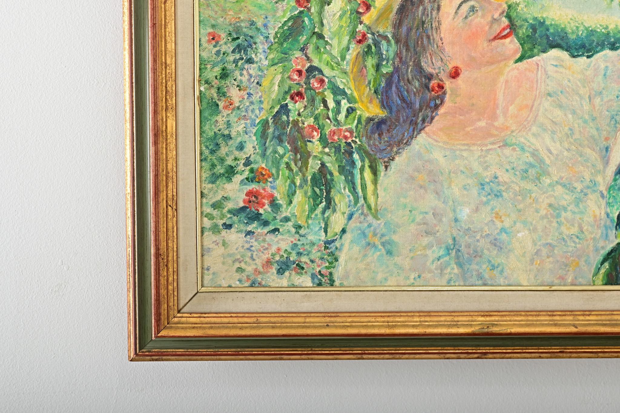 Französisch Vintage Gerahmte Ölgemälde Porträt (Geölt) im Angebot