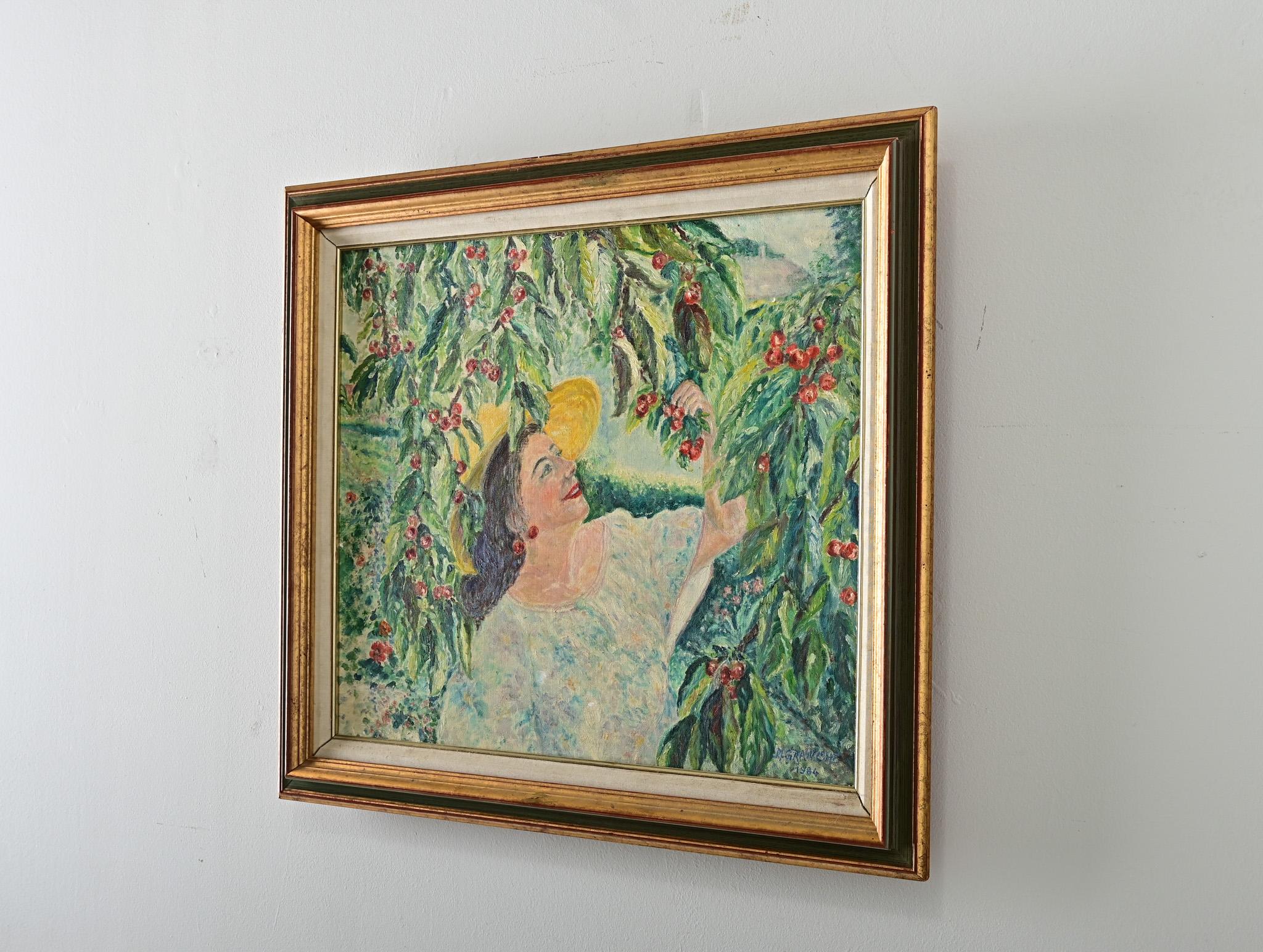 Französisch Vintage Gerahmte Ölgemälde Porträt (Leinwand) im Angebot