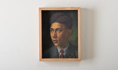 Ritratto di giovane uomo ad olio con cornice Vintage By