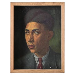 Ritratto di giovane uomo ad olio con cornice Vintage By