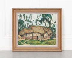 French Vintage Framed Painting of a Cottage