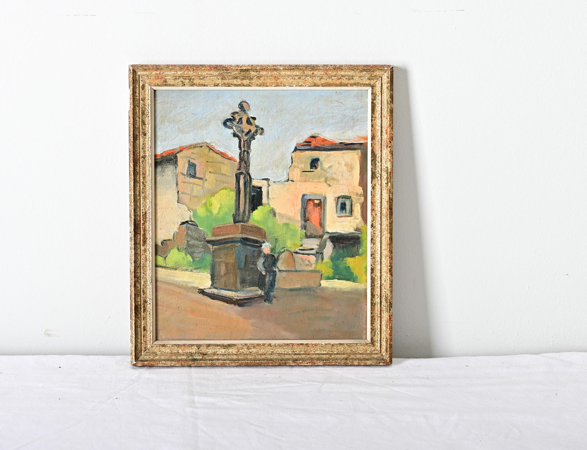 Moderno Quadro francese d'epoca con cornice raffigurante una croce in vendita
