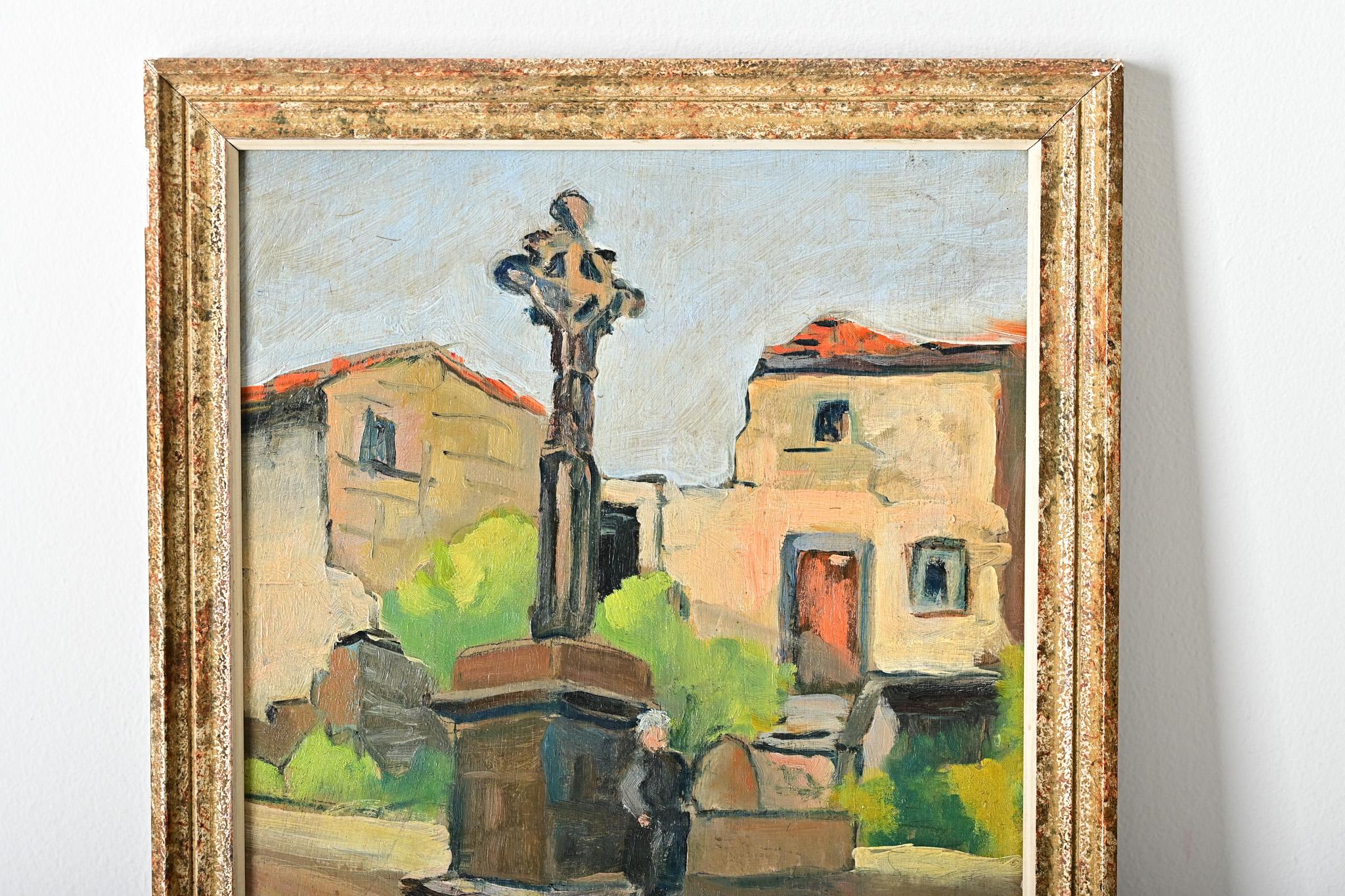 Francese Quadro francese d'epoca con cornice raffigurante una croce in vendita