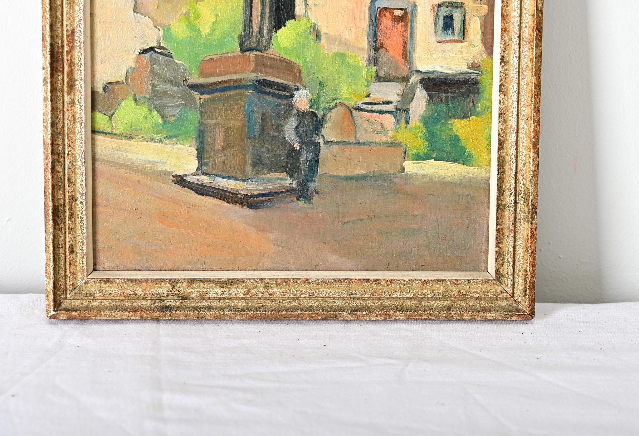 Dipinto Quadro francese d'epoca con cornice raffigurante una croce in vendita