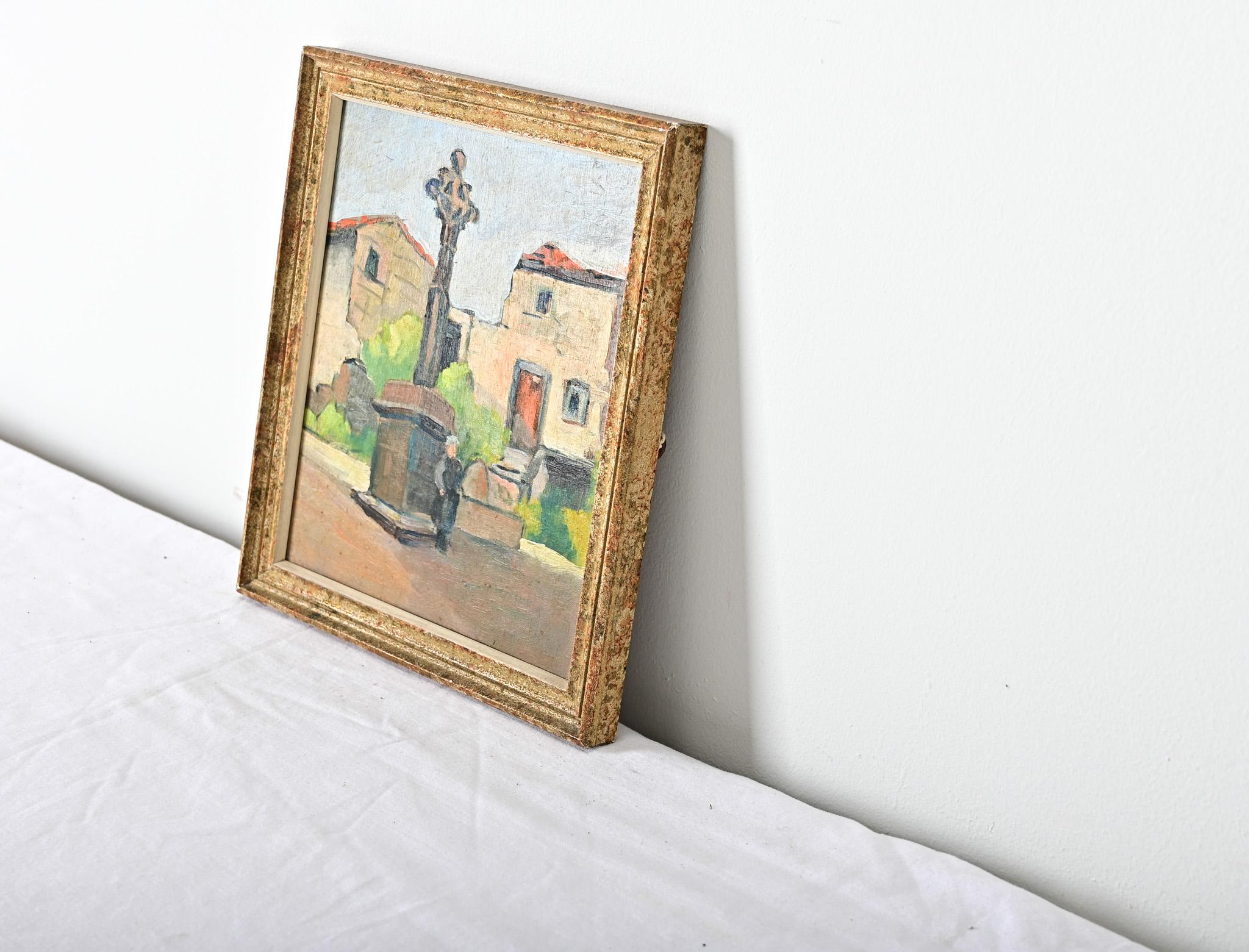 Legno Quadro francese d'epoca con cornice raffigurante una croce in vendita