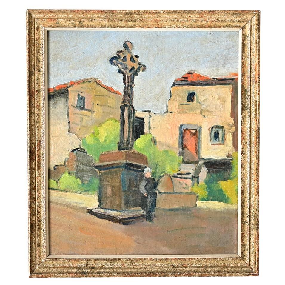 Quadro francese d'epoca con cornice raffigurante una croce in vendita