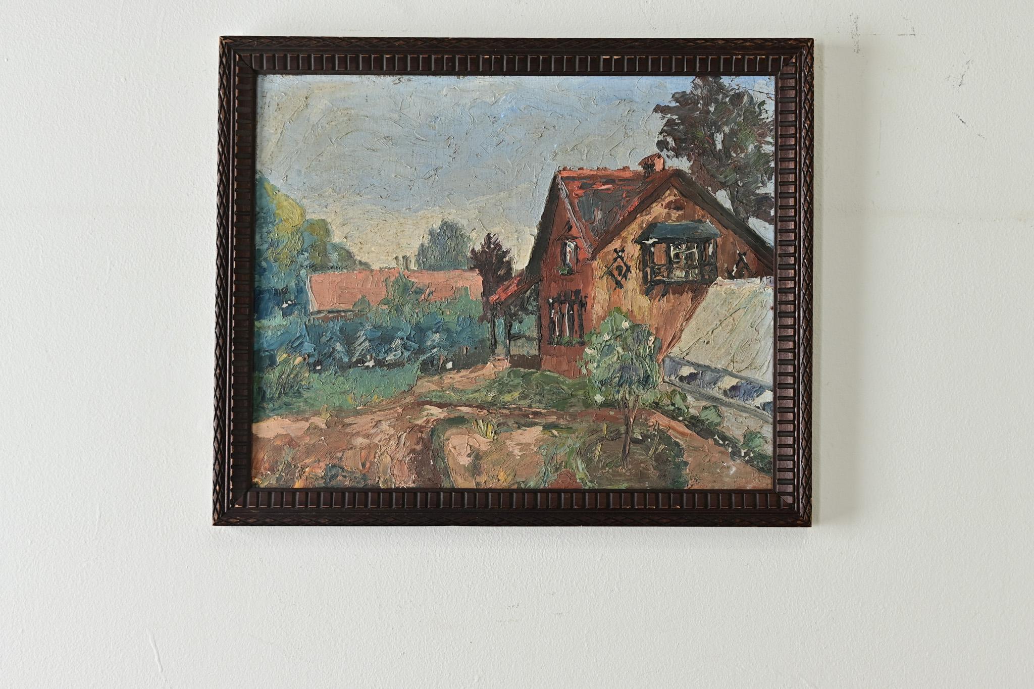 Other French Vintage Framed Painting of a Homestead For Sale