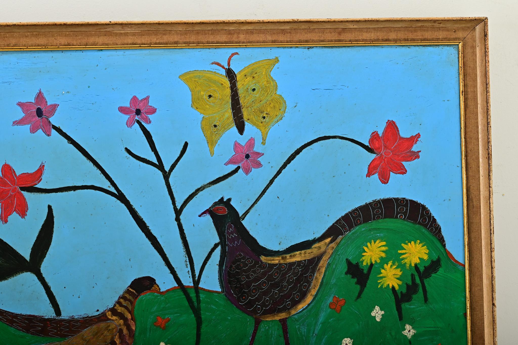 Französisch Vintage gerahmt Gemälde von Fasanen im Angebot 3