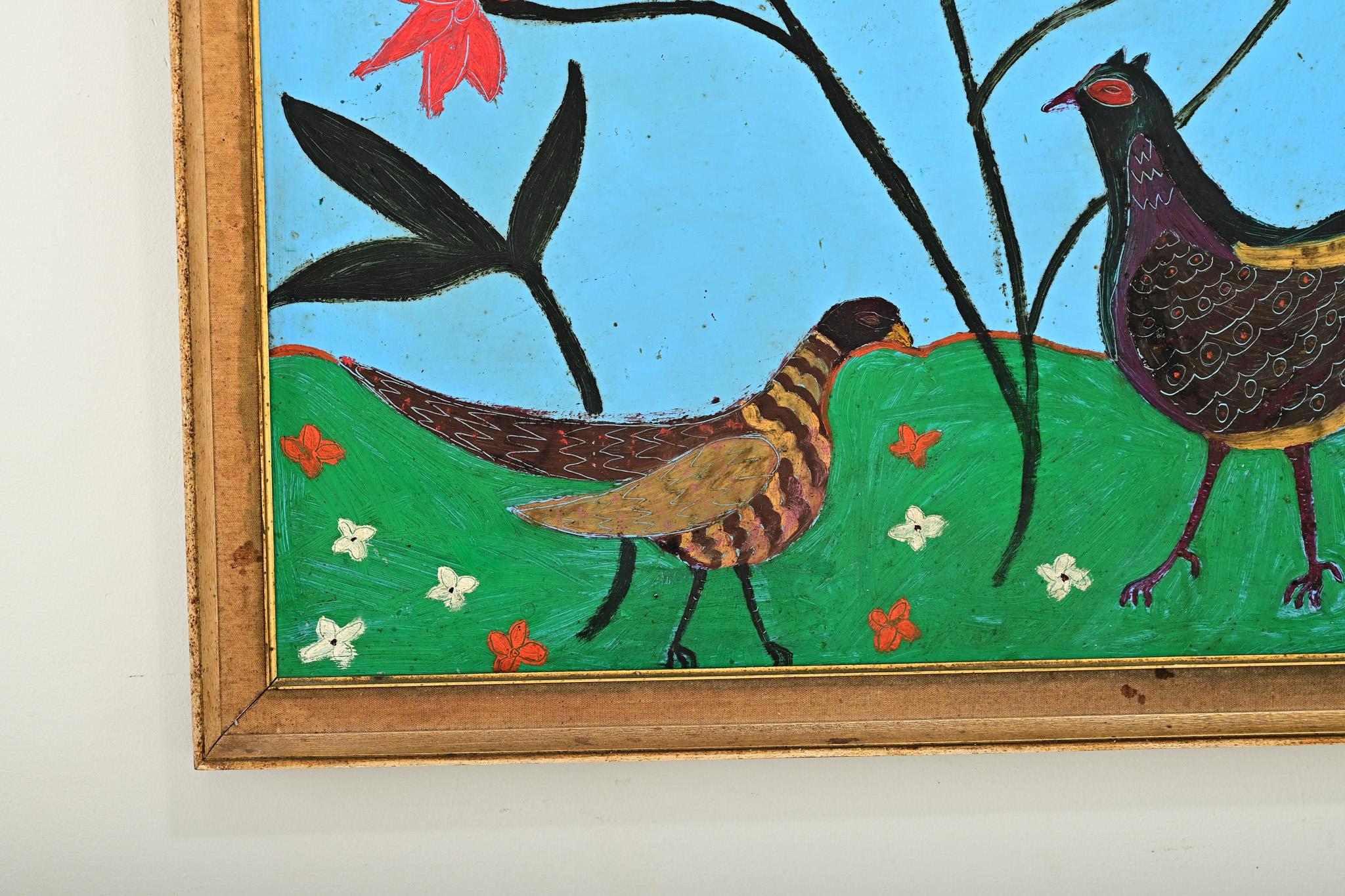 Französisch Vintage gerahmt Gemälde von Fasanen (20. Jahrhundert) im Angebot