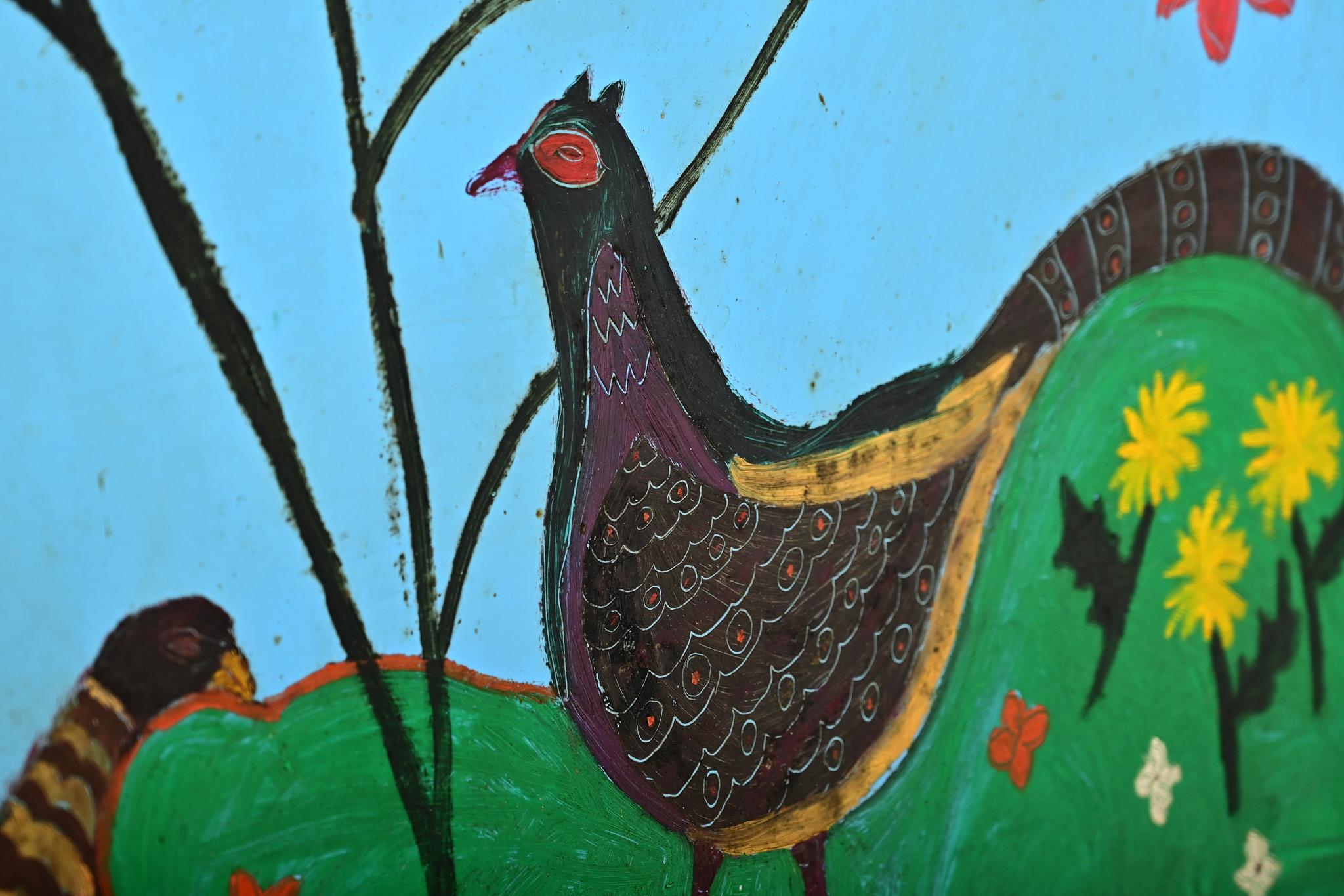 Französisch Vintage gerahmt Gemälde von Fasanen (Holz) im Angebot