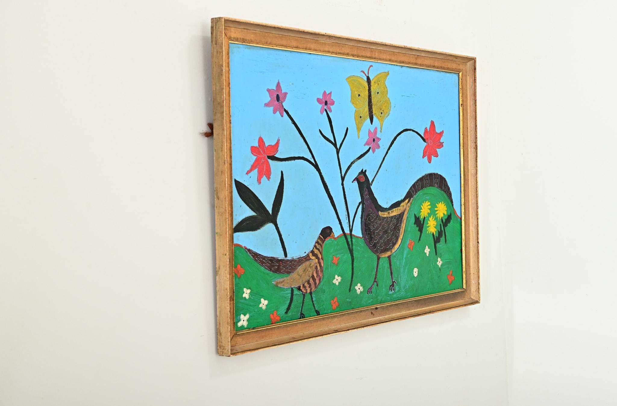 Französisch Vintage gerahmt Gemälde von Fasanen im Angebot 1