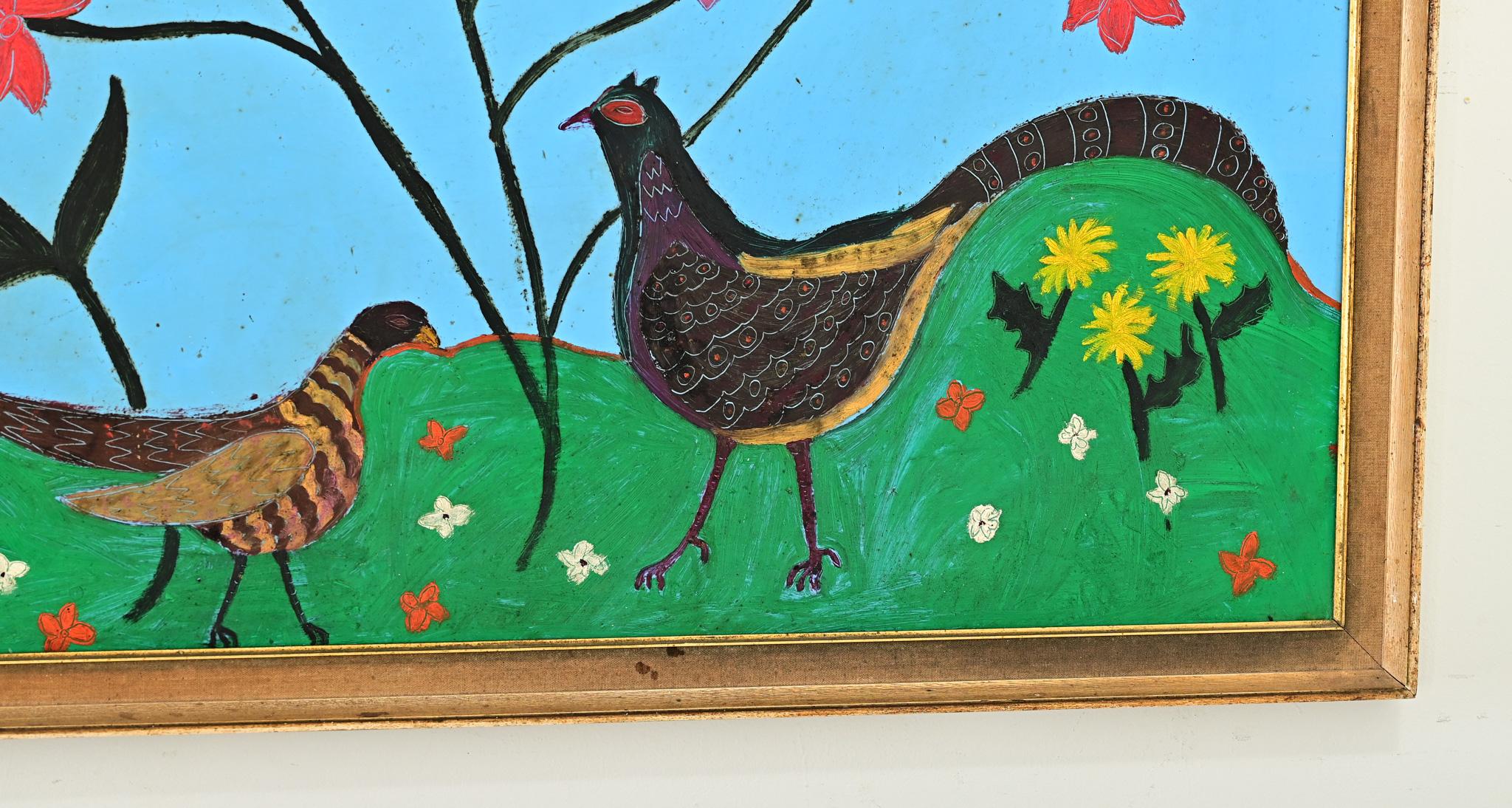 Französisch Vintage gerahmt Gemälde von Fasanen im Angebot 2