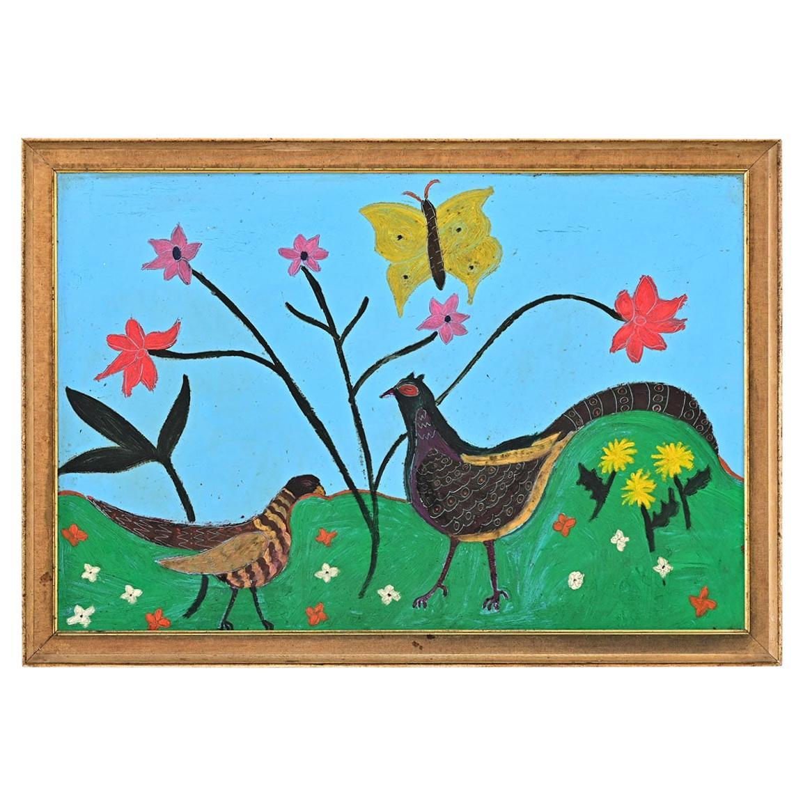 Tableau de faisans encadré Vintage français