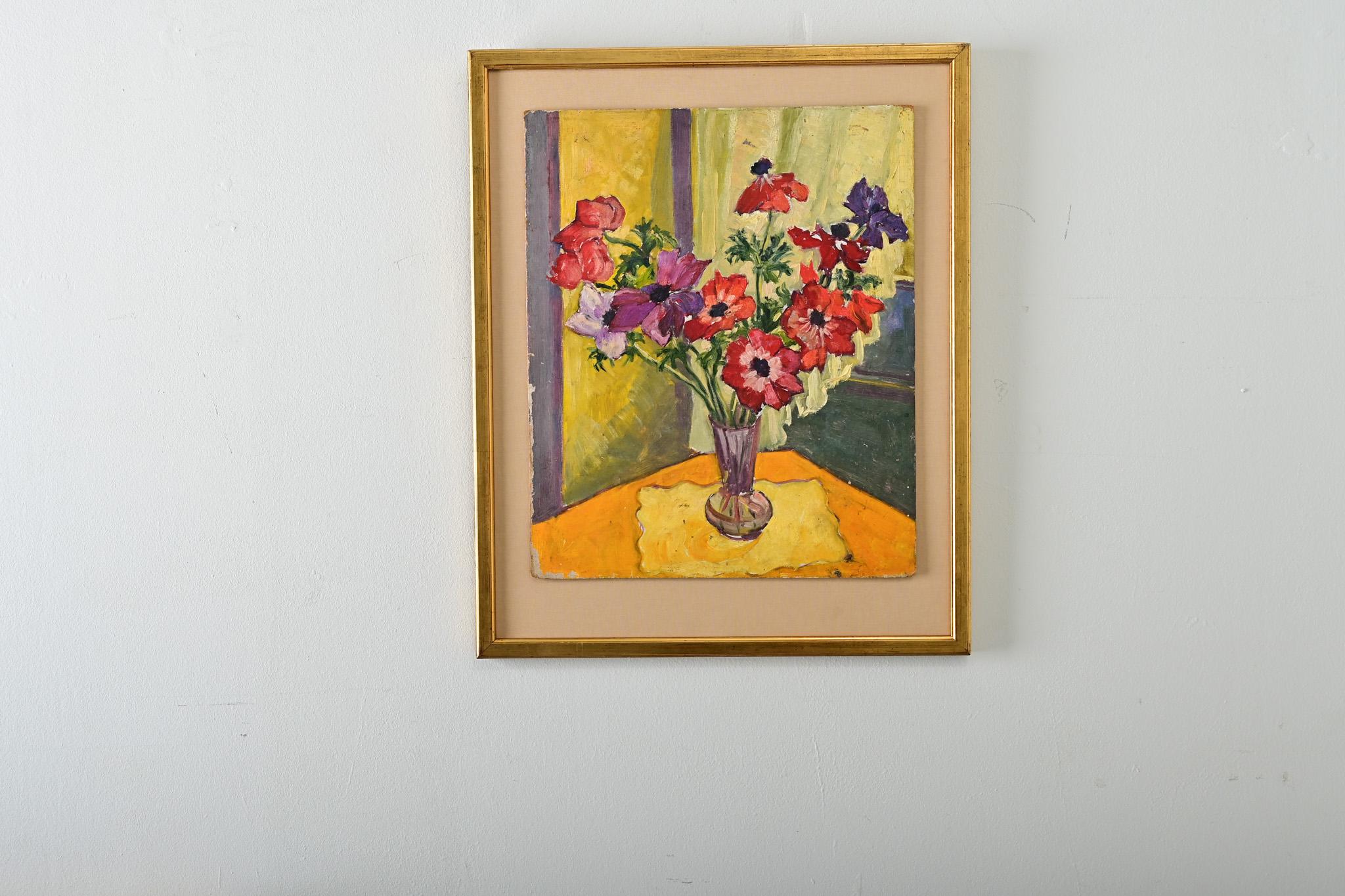 Französisch Vintage By gerahmte Gemälde von Mohnblumen (Moderne) im Angebot