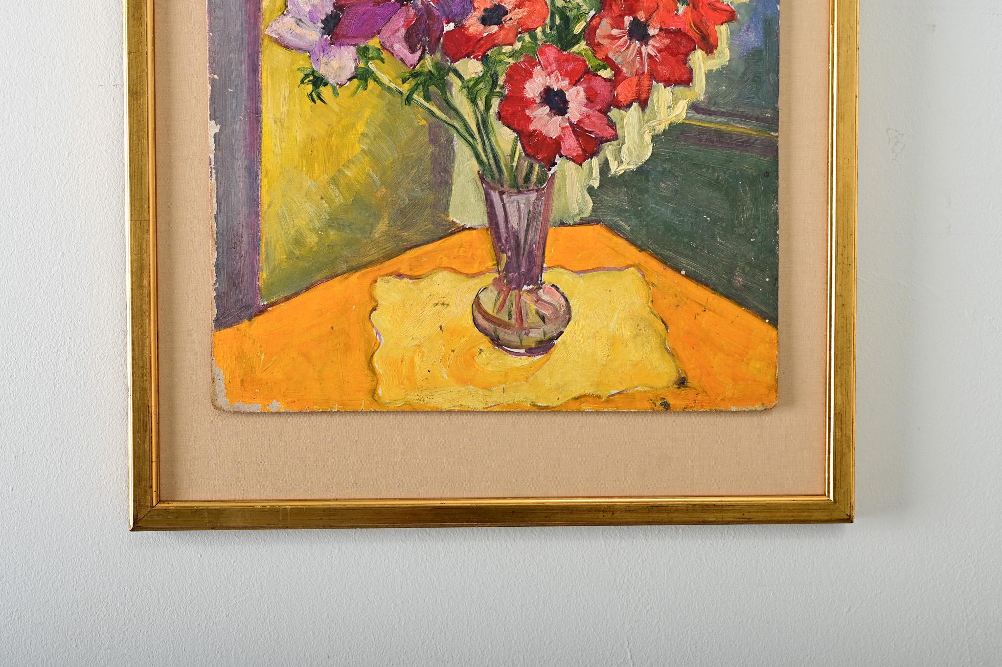 Französisch Vintage By gerahmte Gemälde von Mohnblumen (Geölt) im Angebot