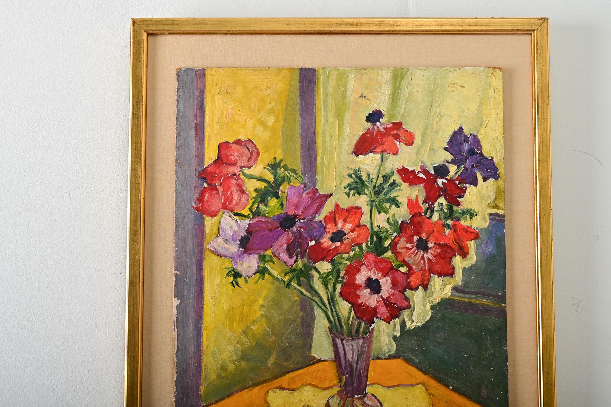 Französisch Vintage By gerahmte Gemälde von Mohnblumen im Angebot 2