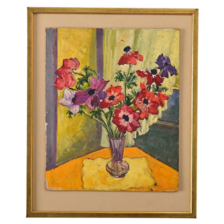 Französisch Vintage By gerahmte Gemälde von Mohnblumen im Angebot