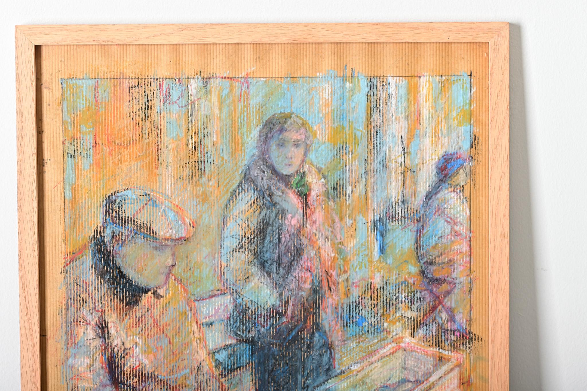 Französisch Vintage gerahmt Pastell Zeichnung (Sonstiges) im Angebot