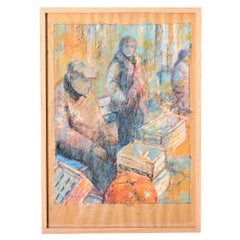 Disegno a pastello francese vintage incorniciato