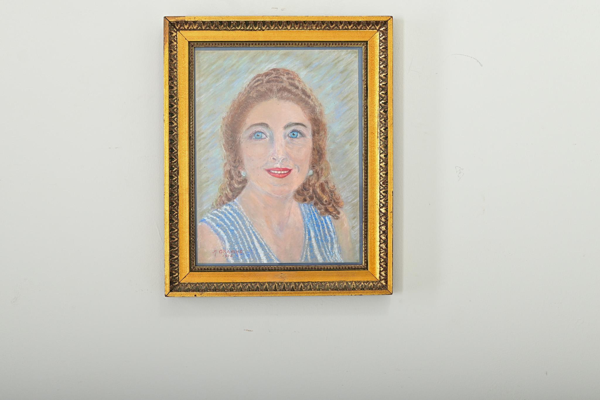 Französisch Vintage gerahmt Pastell Porträt (Sonstiges) im Angebot