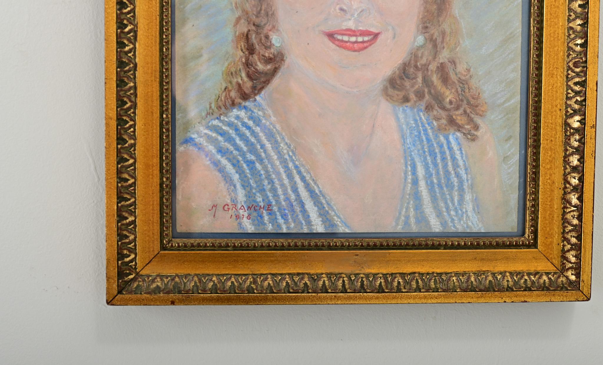 Französisch Vintage gerahmt Pastell Porträt (Sonstiges) im Angebot