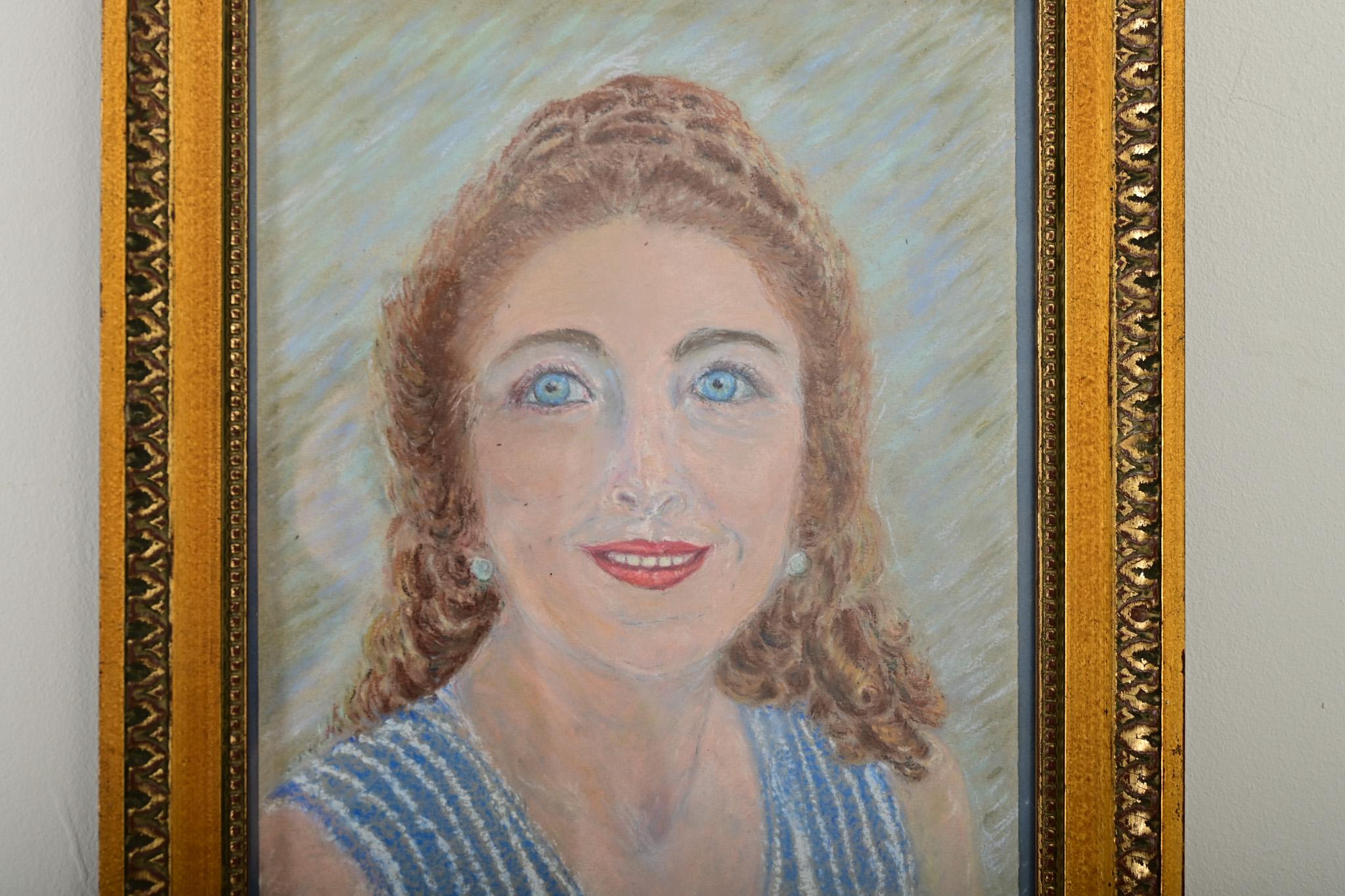 Französisch Vintage gerahmt Pastell Porträt im Zustand „Gut“ im Angebot in Baton Rouge, LA