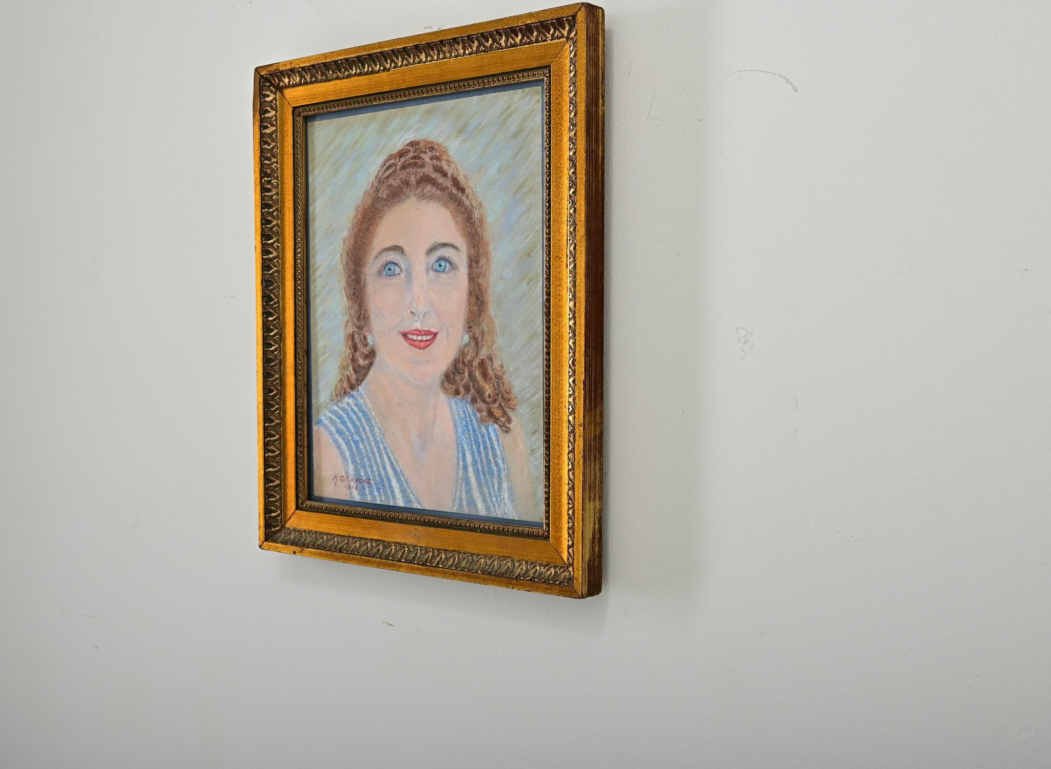 Französisch Vintage gerahmt Pastell Porträt (Papier) im Angebot