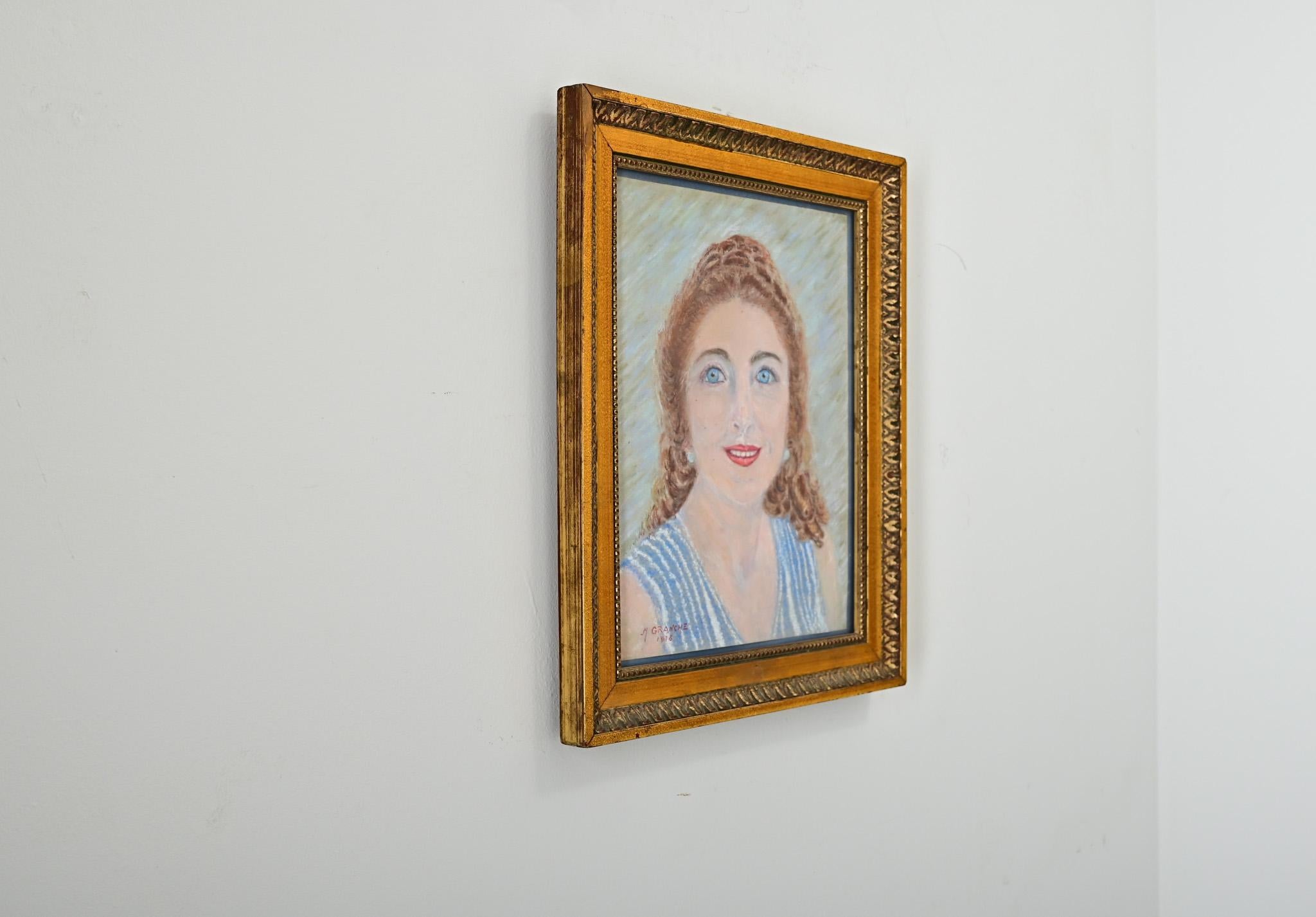 Französisch Vintage gerahmt Pastell Porträt im Angebot 1