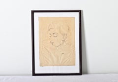 French Vintage Framed Pen Sketch on Paper