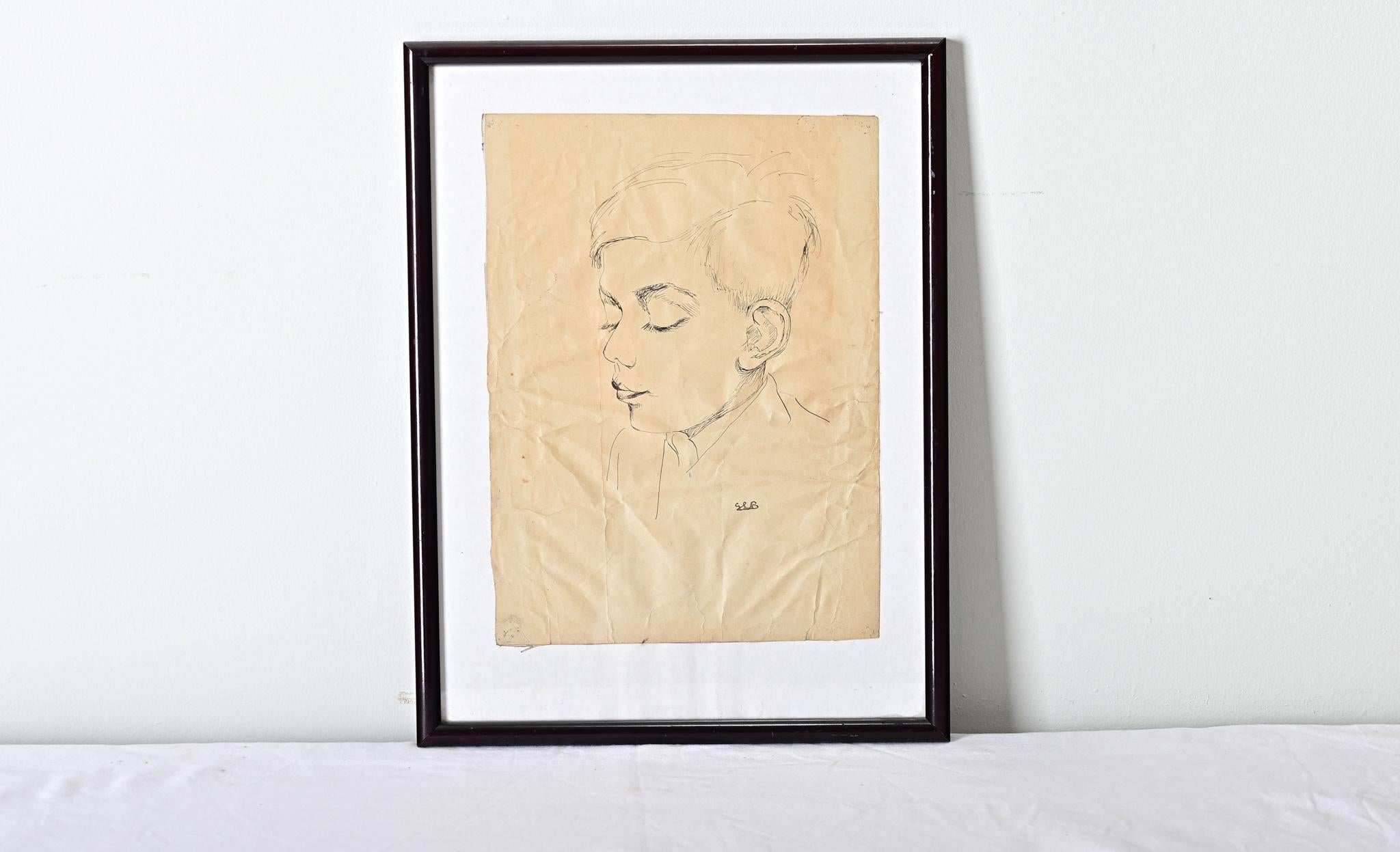 Französisch Vintage By gerahmt Pen Skizze auf Papier (Sonstiges) im Angebot