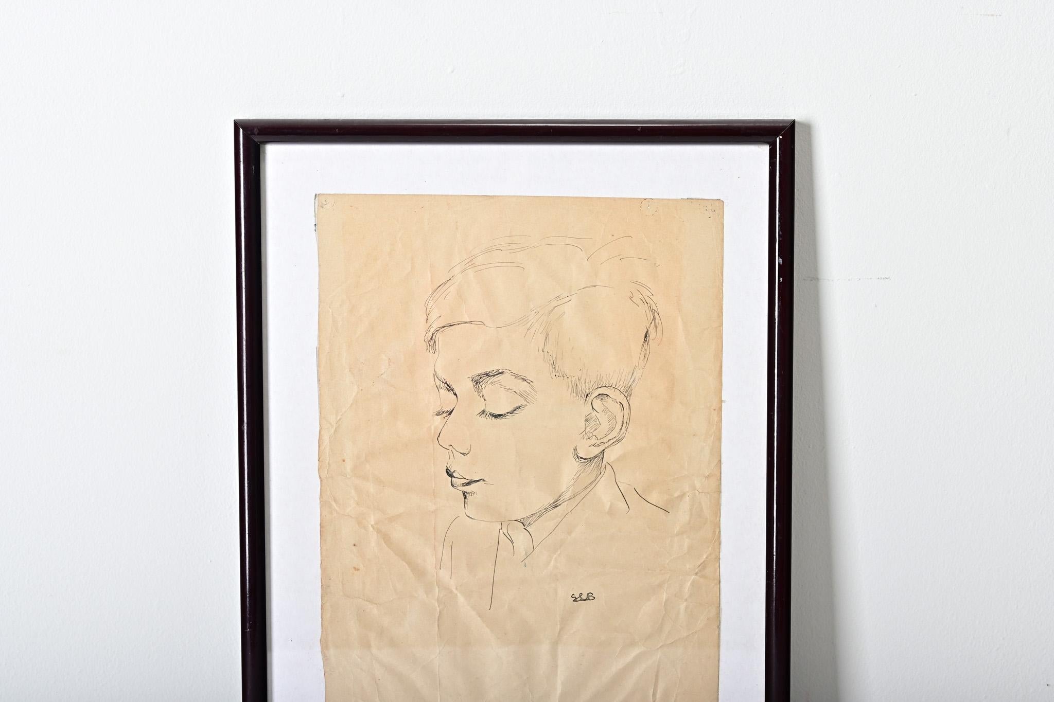 Französisch Vintage By gerahmt Pen Skizze auf Papier (Sonstiges) im Angebot