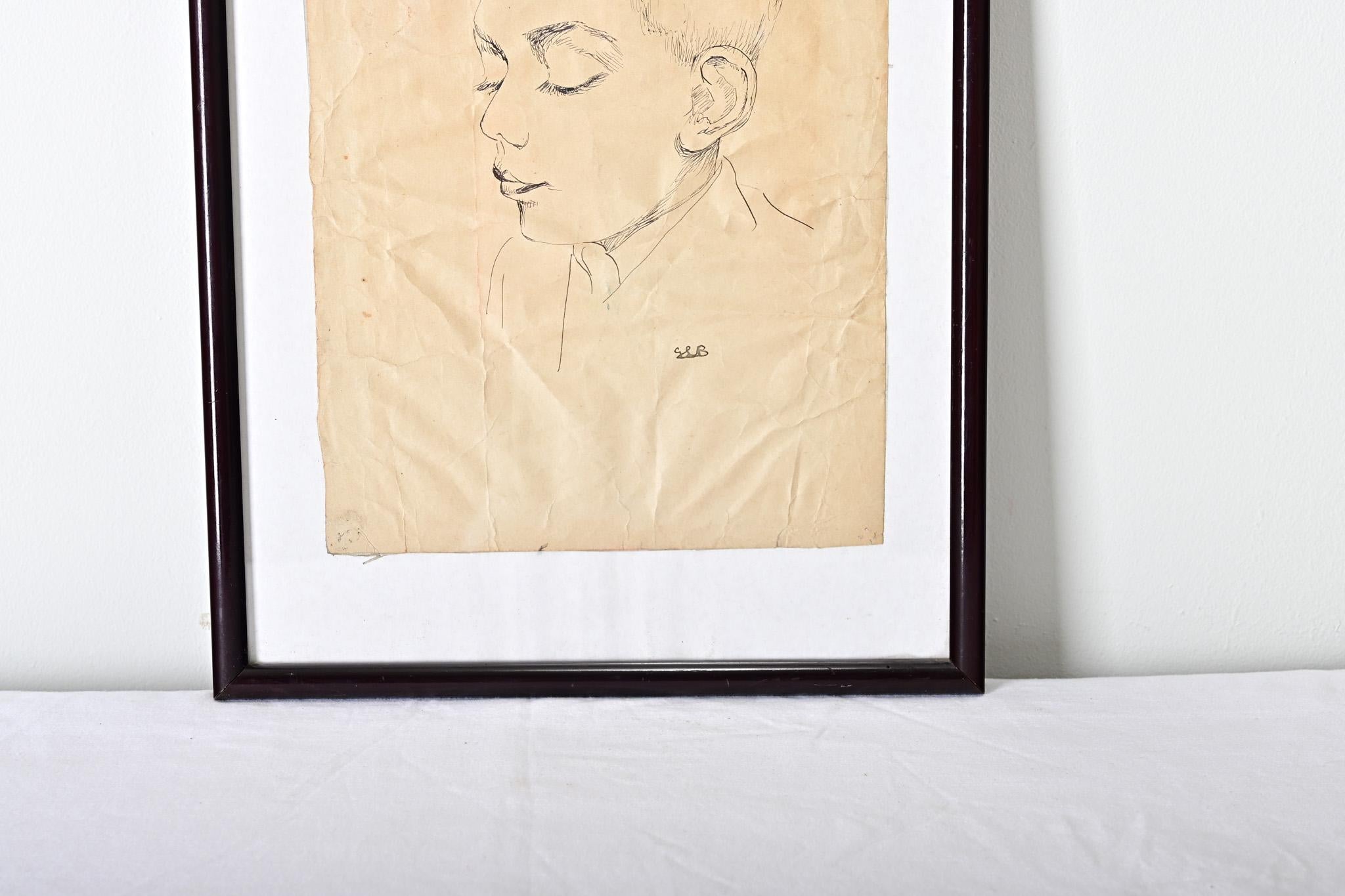 Französisch Vintage By gerahmt Pen Skizze auf Papier im Zustand „Gut“ im Angebot in Baton Rouge, LA