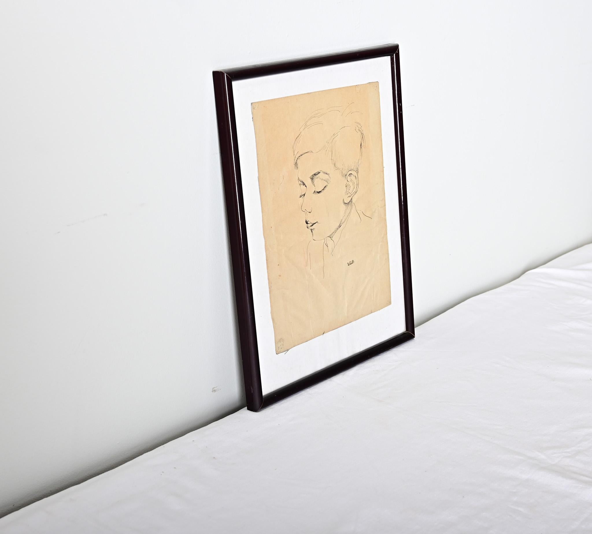 Französisch Vintage By gerahmt Pen Skizze auf Papier (Glas) im Angebot