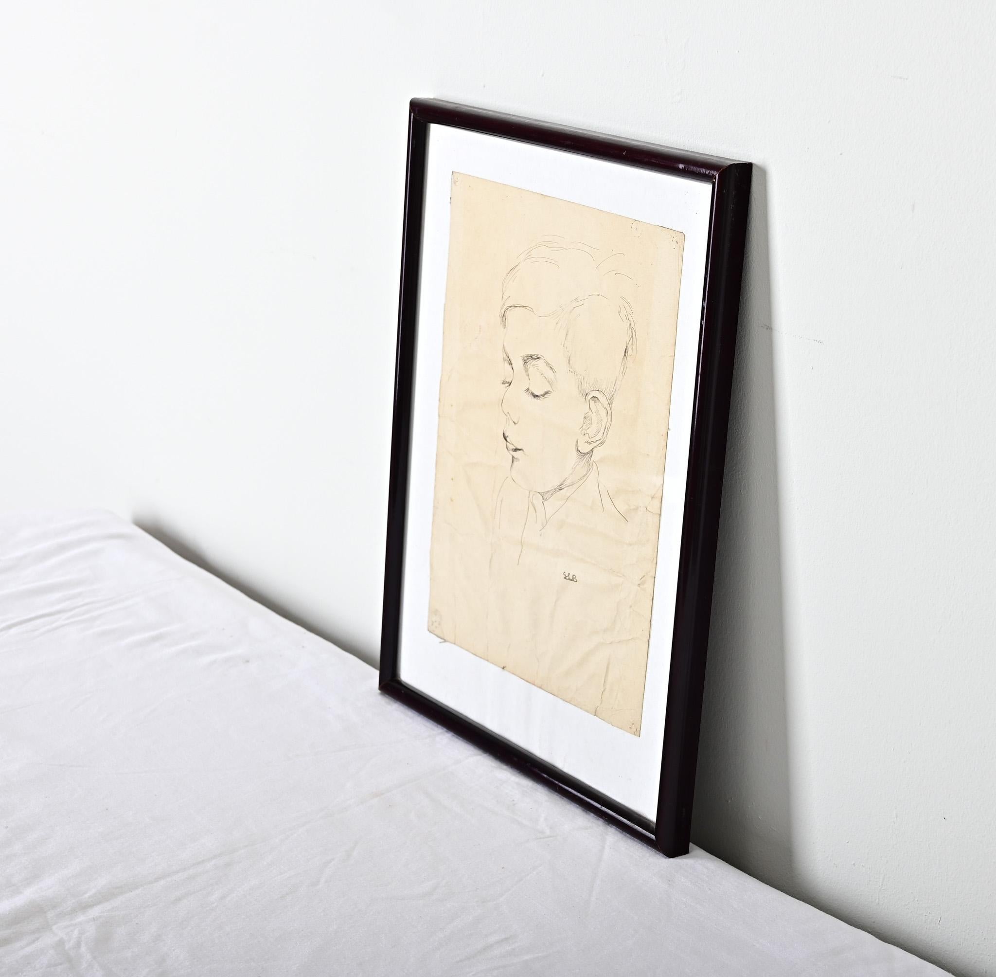 Französisch Vintage By gerahmt Pen Skizze auf Papier im Angebot 1