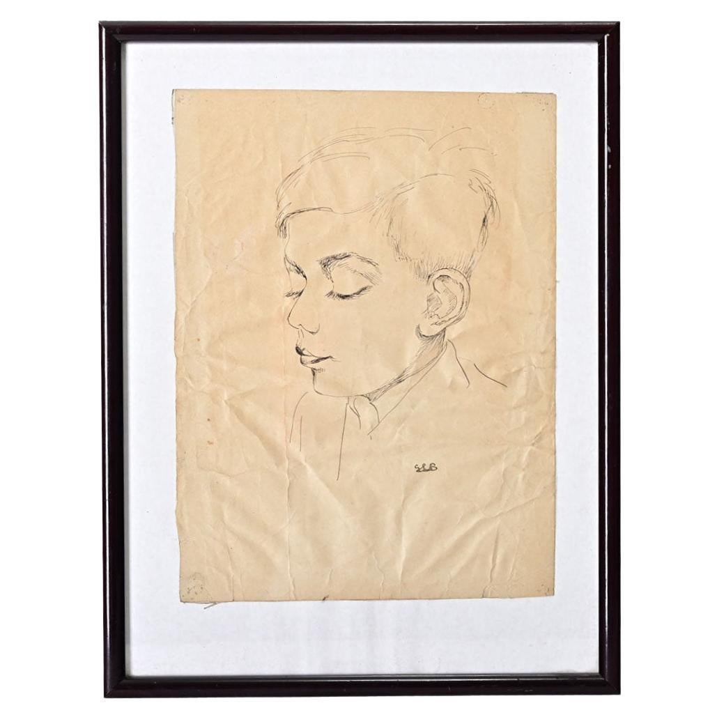 Esquisse à la plume sur papier, encadrée, Vintage By