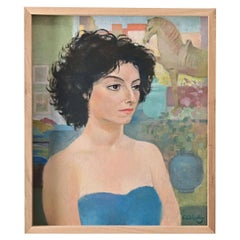 Französisches Vintage-Porträt, handgemalt auf Leinwand, moderner Stil, signiert