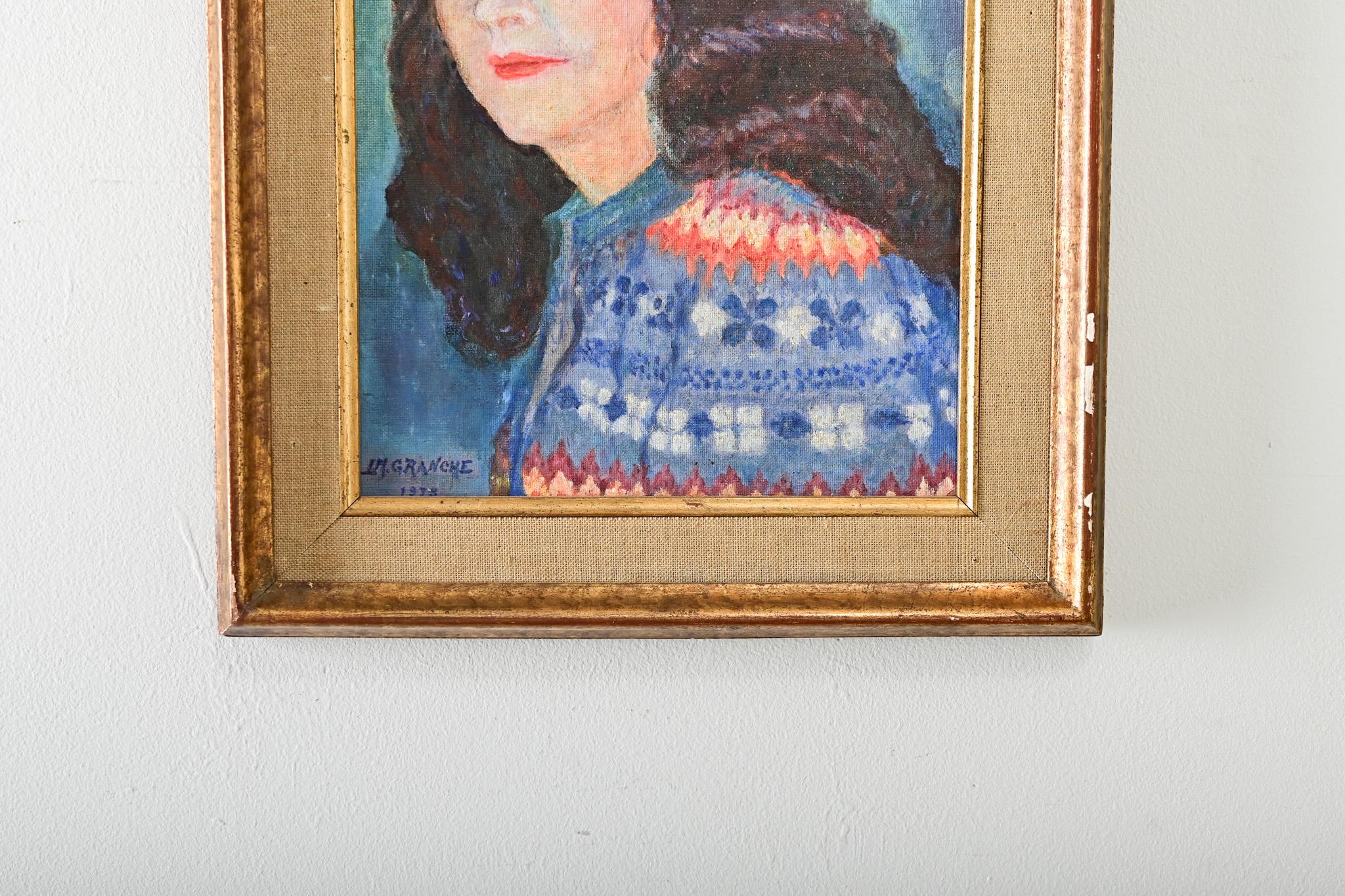 Französisch Vintage By Gerahmtes Porträt (Geölt) im Angebot