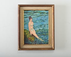 Retrato Vintage Francés Enmarcado de una Dama Nadando