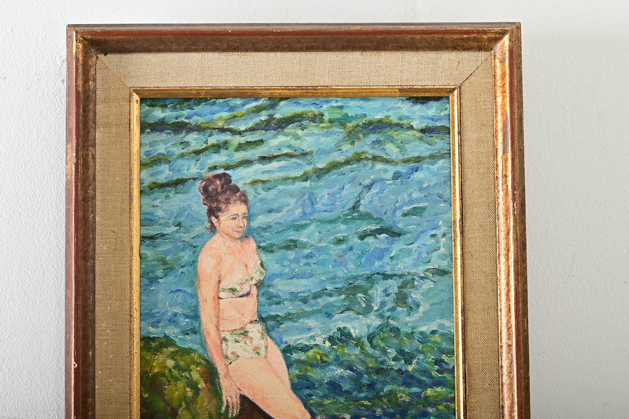 Französisch Vintage gerahmt Porträt einer Dame Schwimmen im Zustand „Gut“ im Angebot in Baton Rouge, LA