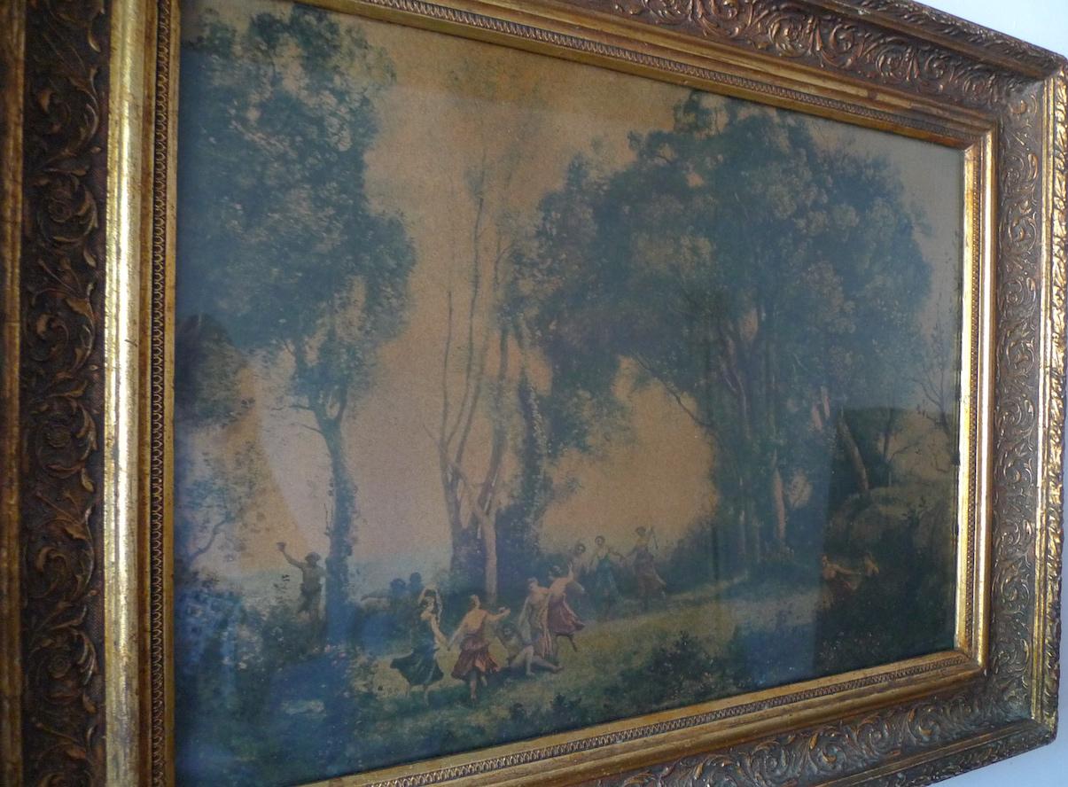French vintage framed print of a Morning - Dance of the Nymphs by JB Corot.

