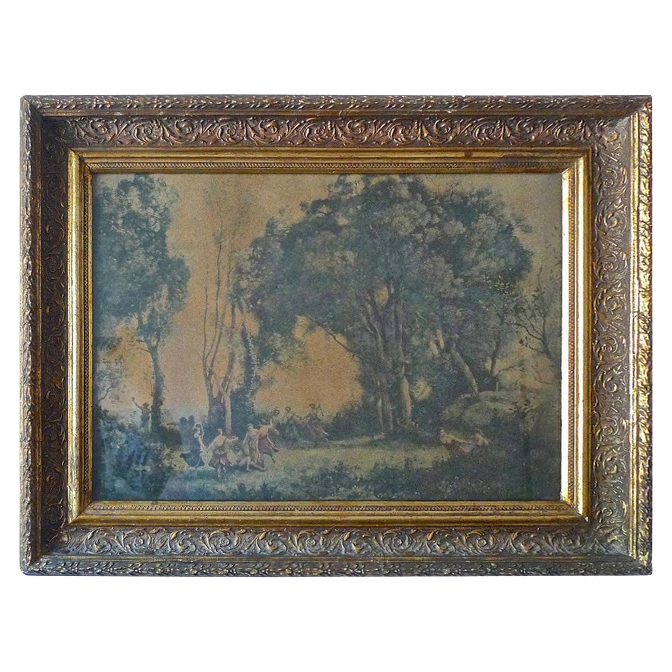 French Vintage Framed Print of a Morning, Dance of the Nymphs by JB Corot