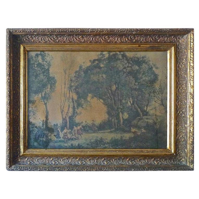 French Vintage Framed Print of a Morning, Dance of the Nymphs by JB Corot For Sale