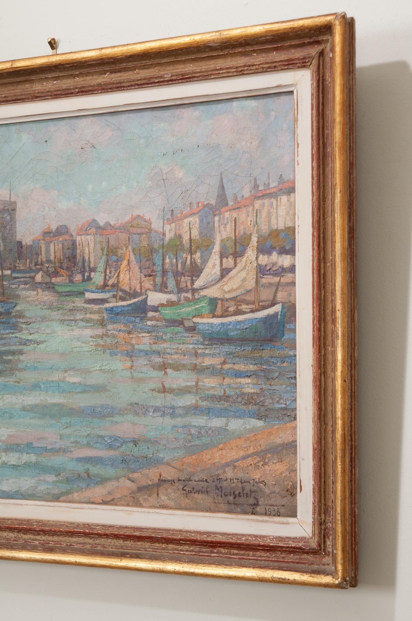 French Vintage Framed Seaside Oil Painting For Sale 2