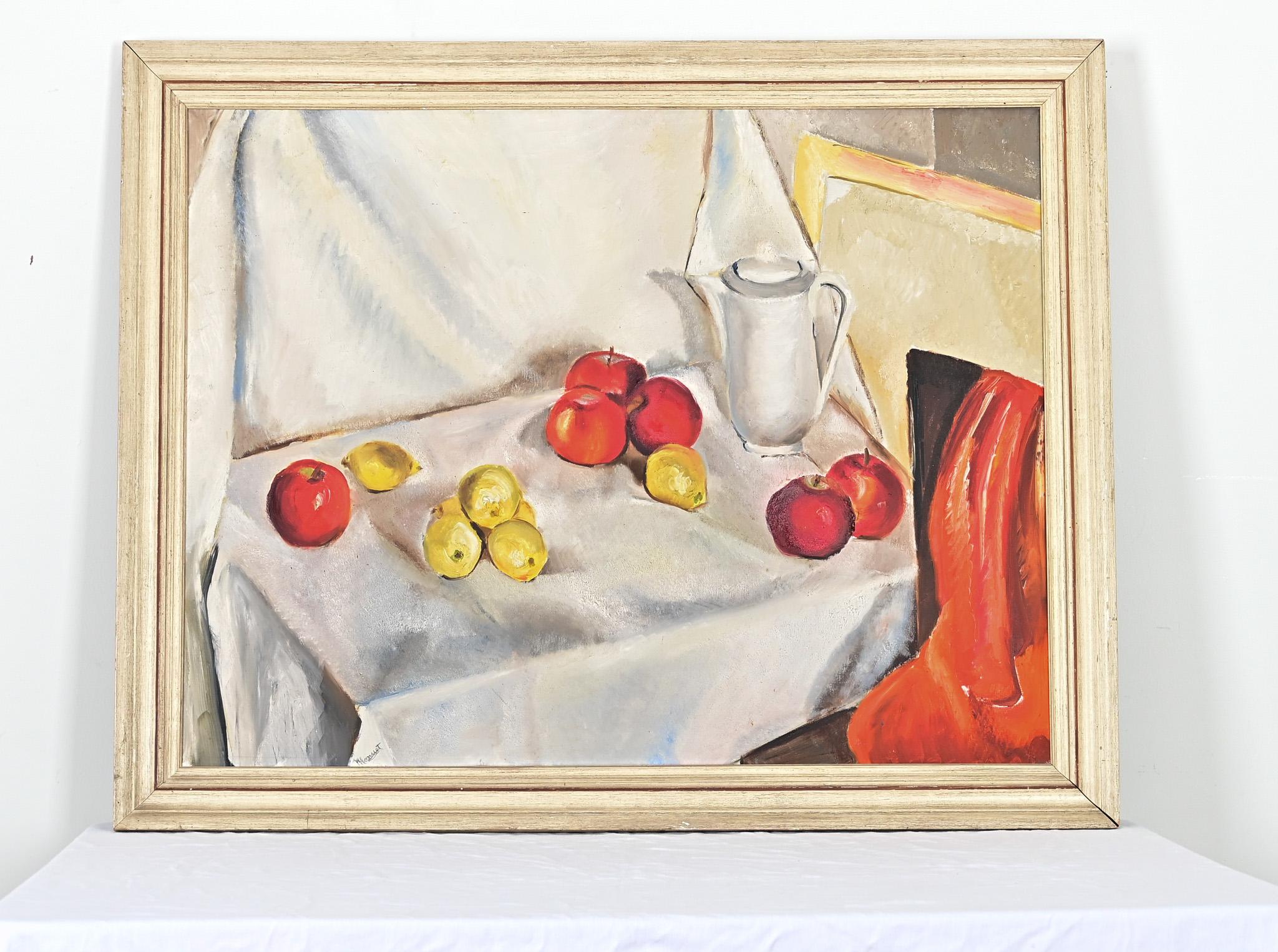 Französisch Vintage gerahmt Stillleben Gemälde (Moderne) im Angebot