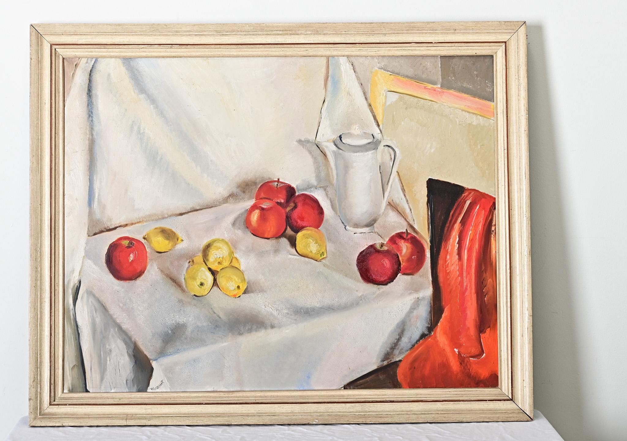 Französisch Vintage gerahmt Stillleben Gemälde (Gemalt) im Angebot