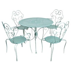 French Vintage Garden Table Set of Four Chairs and Table