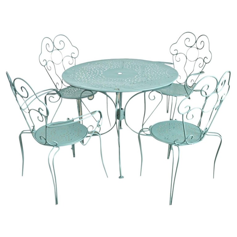 French Vintage Garden Table Set of Four Chairs and Table