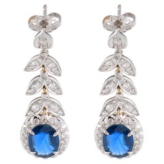 French vintage GIA 5.00 carat sapphire diamond 18k white gold earrings